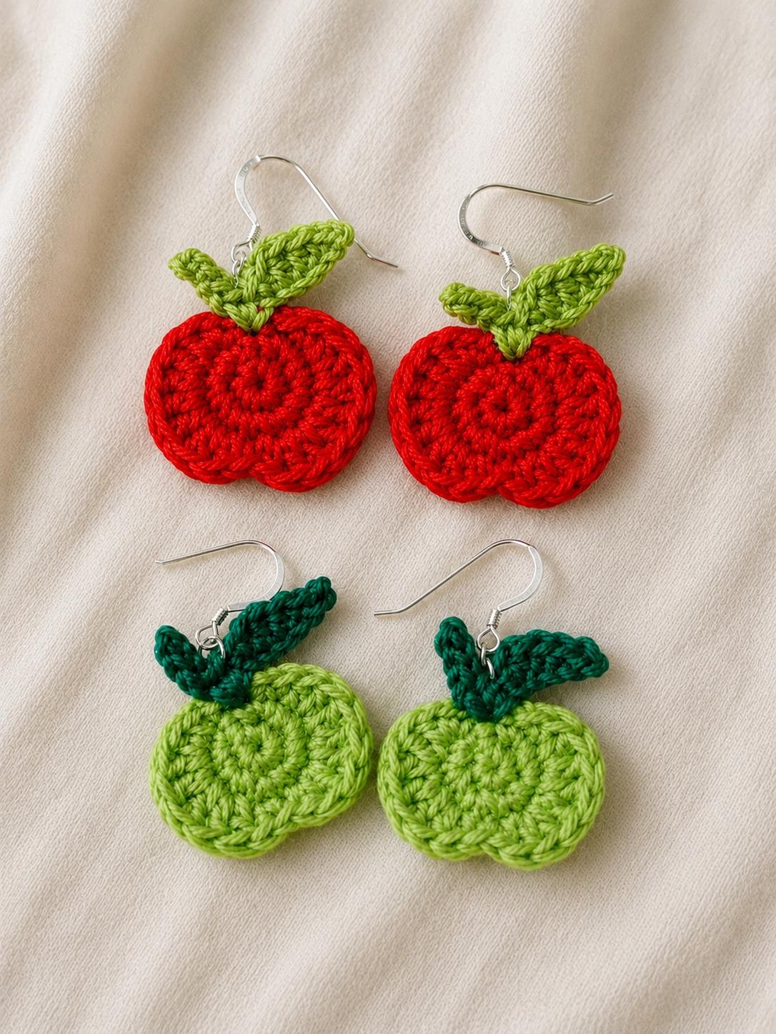Apple Earrings - crochet earrings - sterling silver hooks __etsy:8102358379
