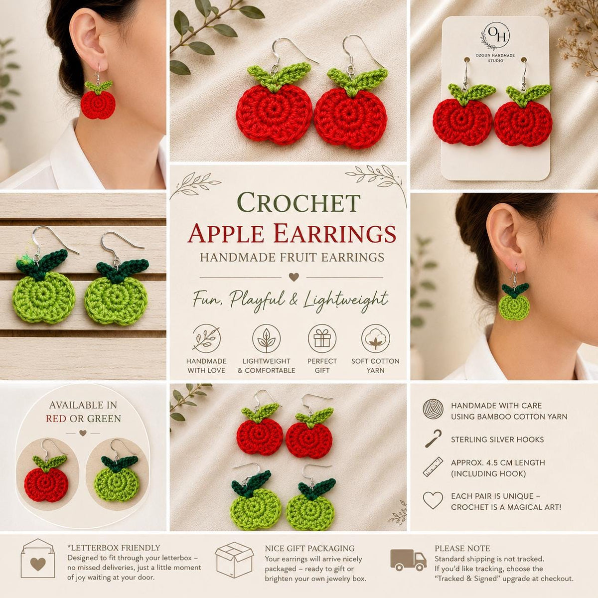 Apple Earrings - crochet earrings - sterling silver hooks __etsy:8102373409