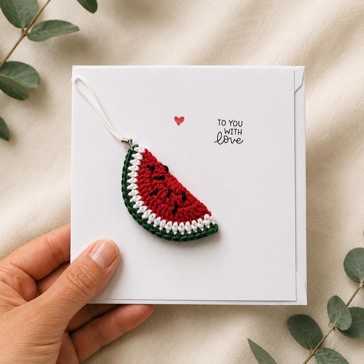Watermelon Card – Detachable Keychain Gift - Handmade Crochet __etsy:8104216062