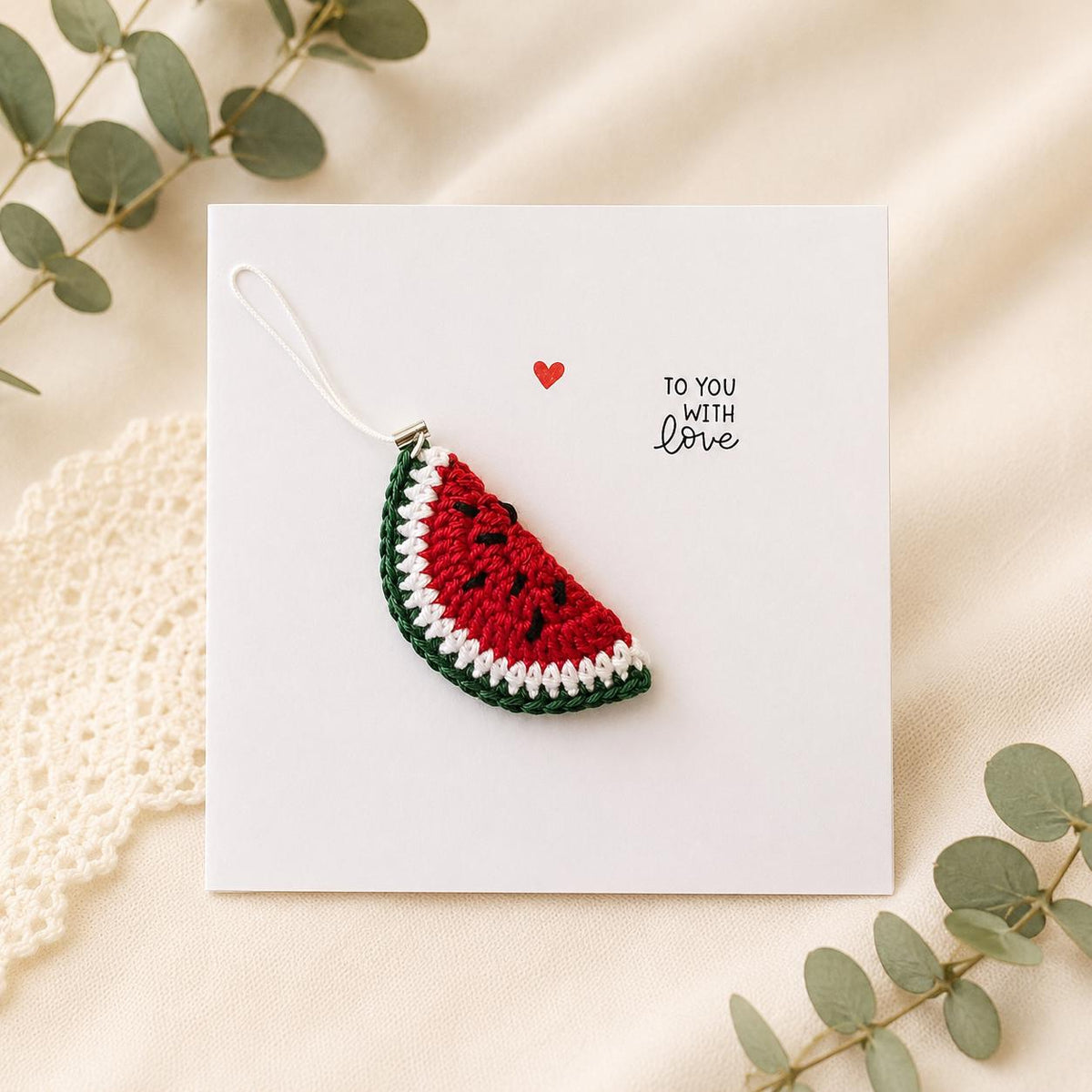 Watermelon Card – Detachable Keychain Gift - Handmade Crochet __etsy:8104216064