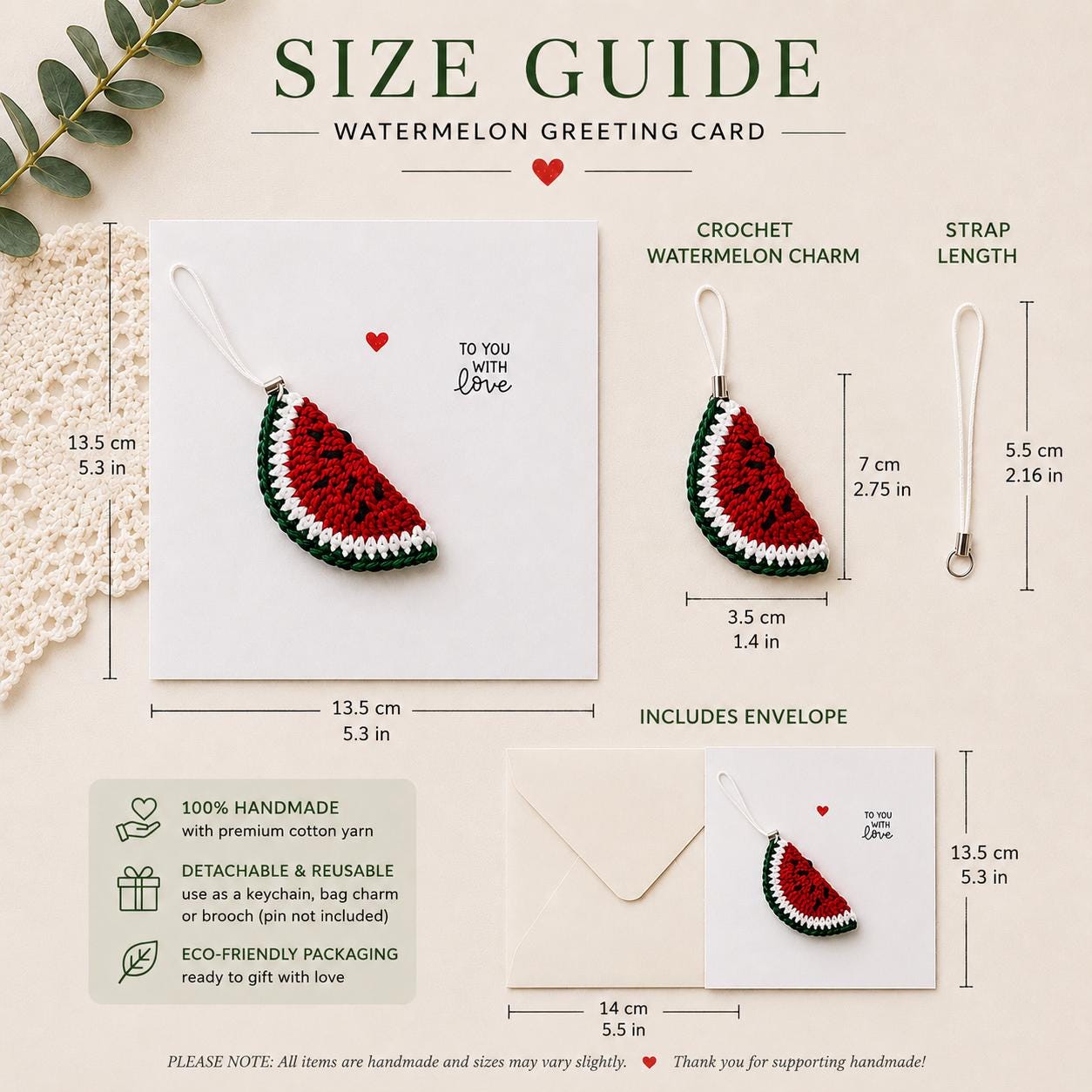 Watermelon Card – Detachable Keychain Gift - Handmade Crochet __etsy:8104231676
