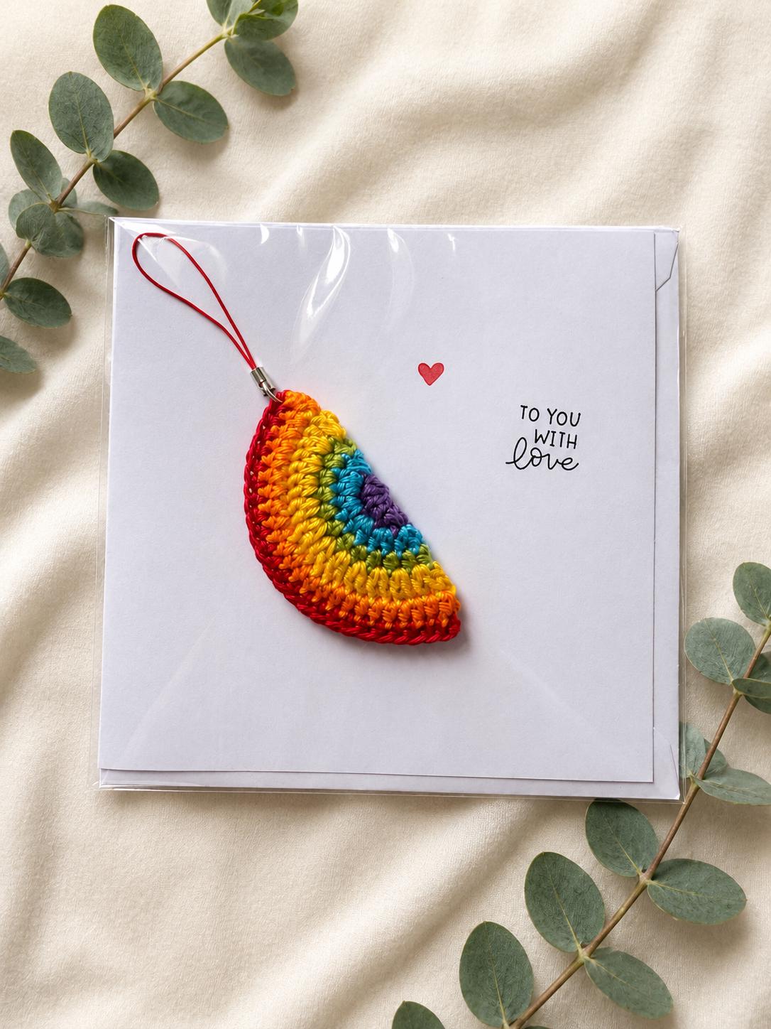 Rainbow Card – Detachable Keychain Gift - Handmade Crochet __etsy:8104328698