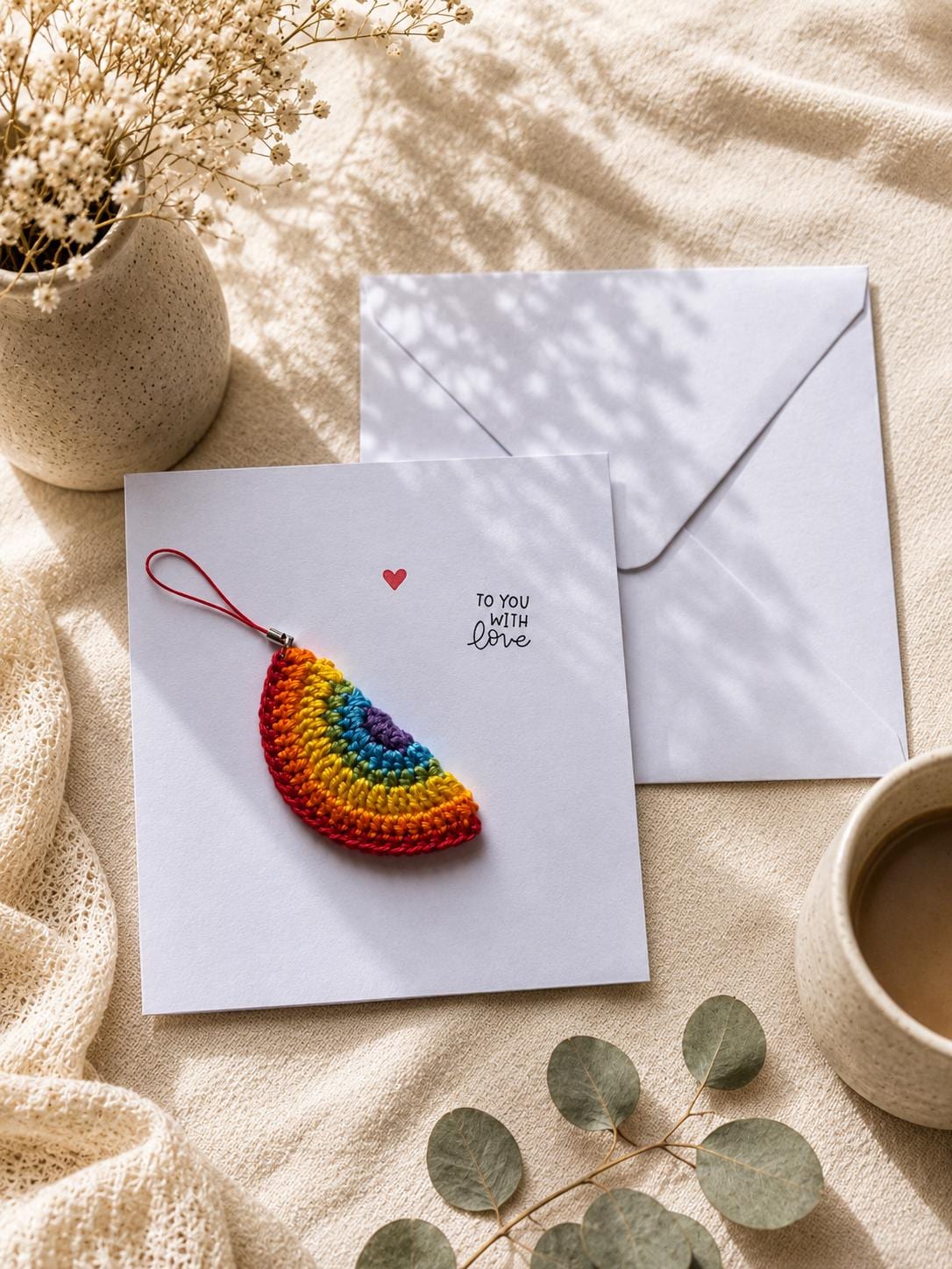 Rainbow Card – Detachable Keychain Gift - Handmade Crochet __etsy:8104328716