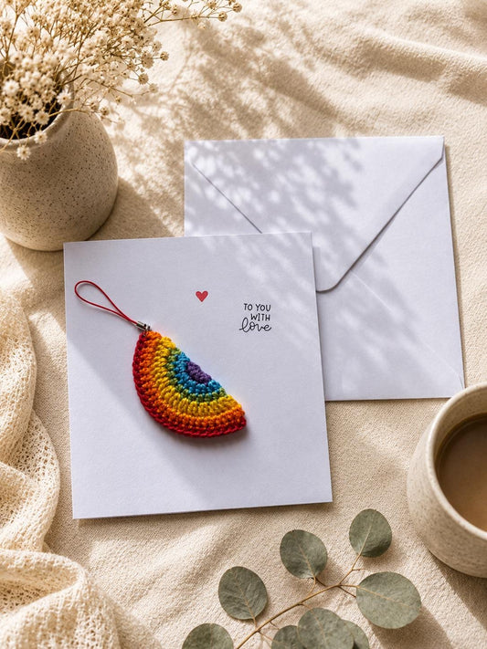 Rainbow Card – Detachable Keychain Gift - Handmade Crochet __etsy:8104328716