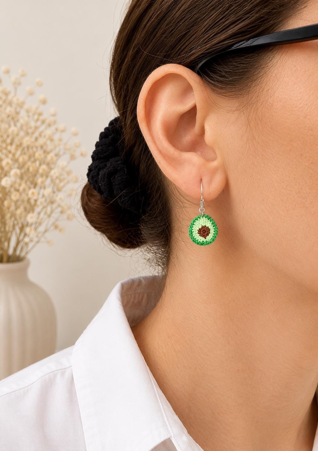 Avocado Micro Crochet Earrings – Handmade Cotton Fruit Jewelry, Sterling Silver Hooks __etsy:8106321279
