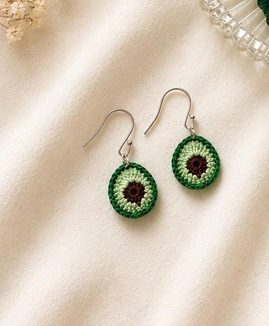 Avocado Micro Crochet Earrings – Handmade Cotton Fruit Jewelry, Sterling Silver Hooks __etsy:8106372877