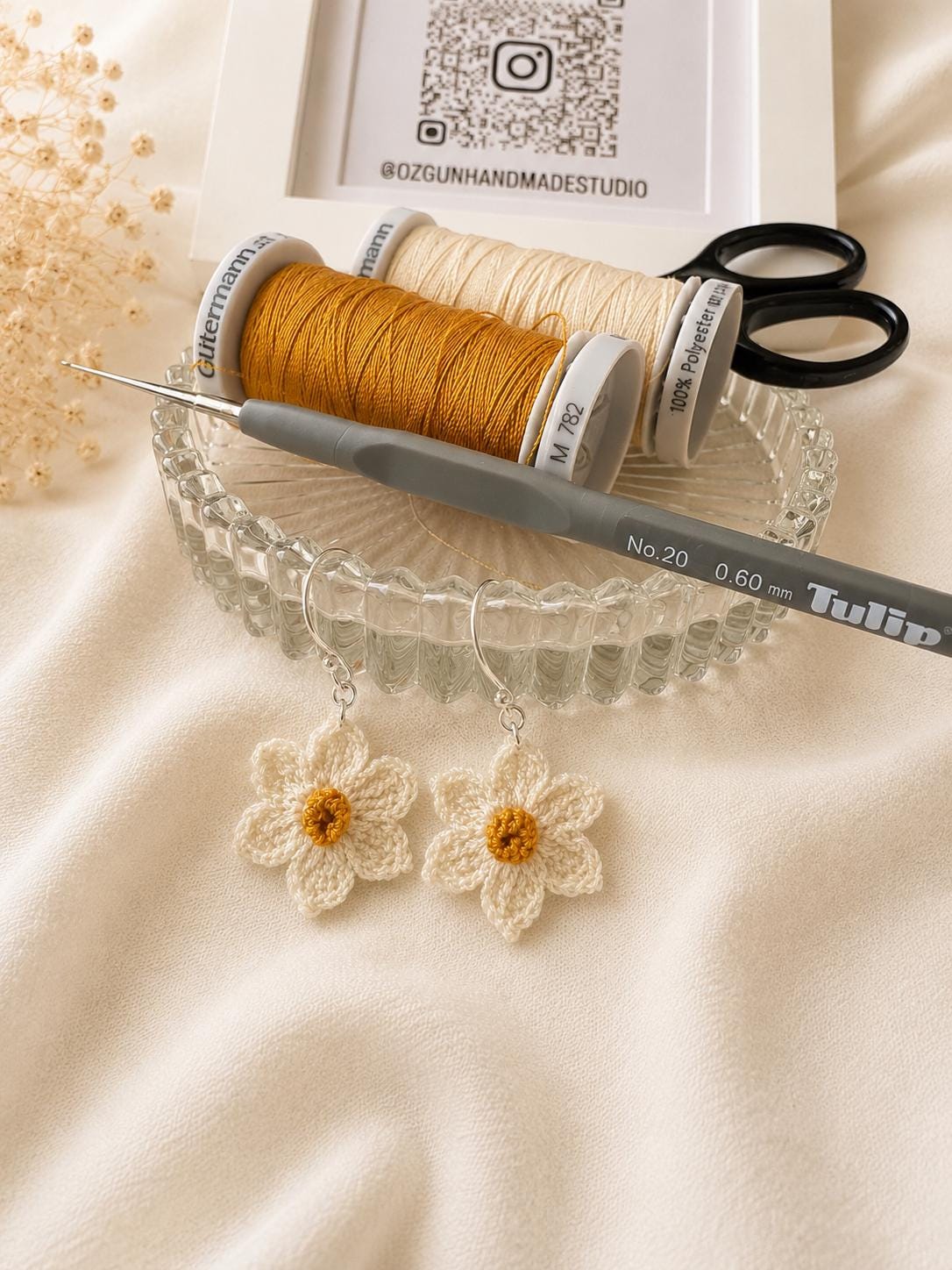 Daffodil Micro Crochet Earrings, Botanical Spring Floral Jewellery, Gold Filled or Sterling Silver __etsy:8107070309