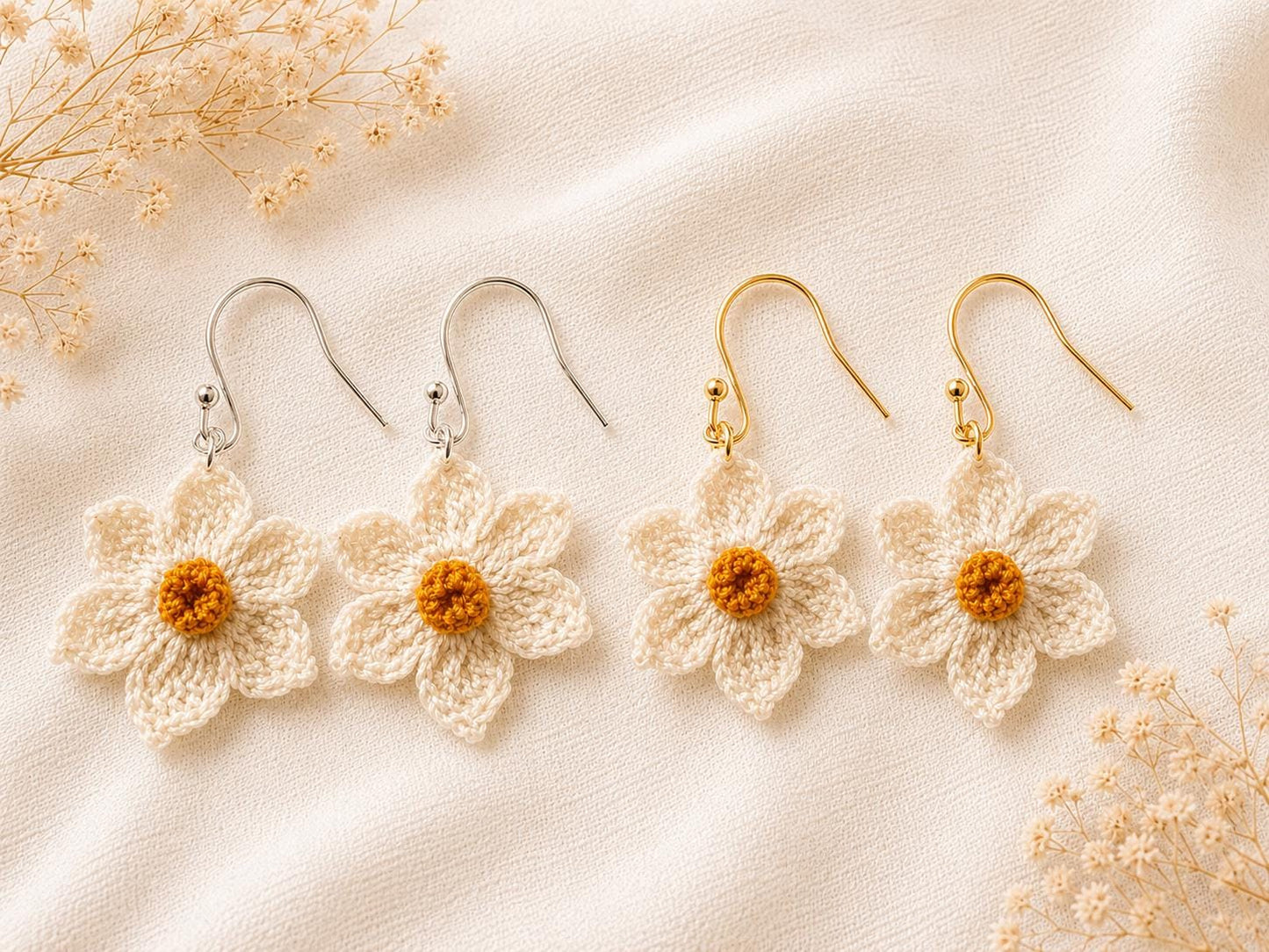 Daffodil Micro Crochet Earrings, Botanical Spring Floral Jewellery, Gold Filled or Sterling Silver __etsy:8107070327