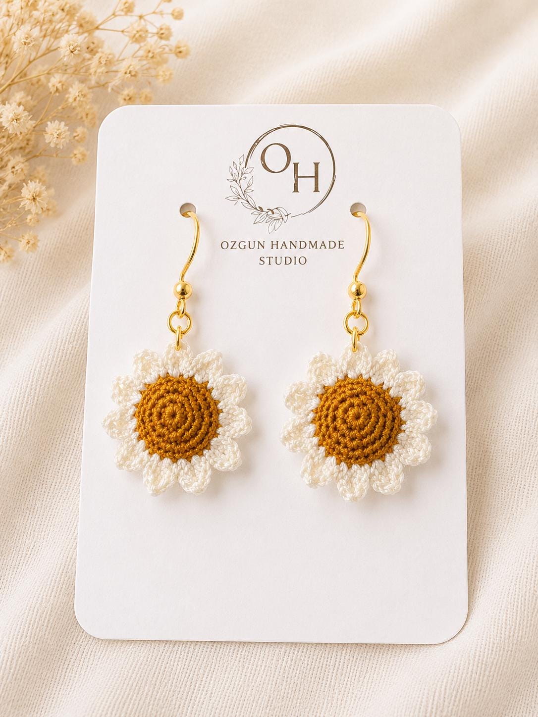Micro Crochet Daisy Earrings, Dainty Floral Jewelry, Cotton Thread, Gold Filled/Sterling Silver Hooks __etsy:8107407123