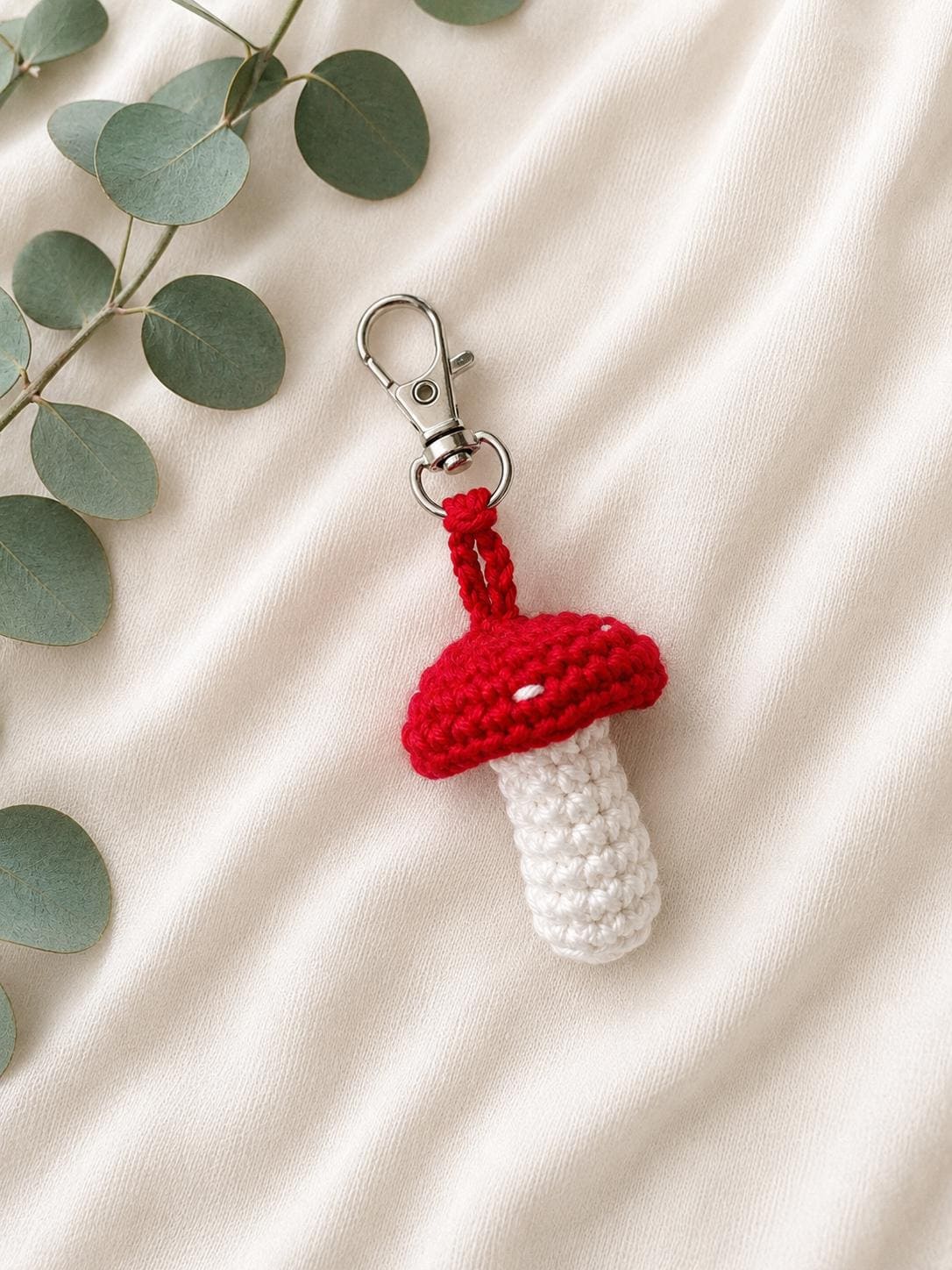 Mushroom Crochet Keychain – Handmade Botanical Bag Charm __etsy:8107593548