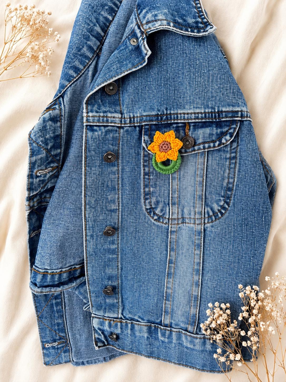 Crochet Sunflower Glasses Holder Brooch, Handmade Floral Eyeglass Accessory __etsy:8110683873