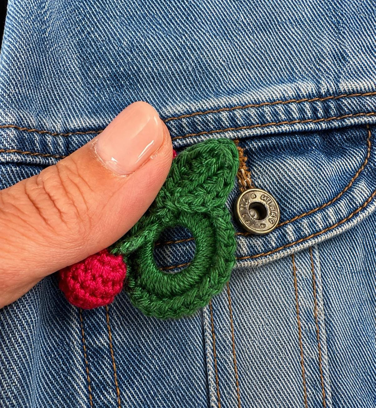 Crochet Cherry Glasses Holder Brooch, Handmade Eyeglass Pin Accessory, Mercerized Cotton Yarn __etsy:8110859991