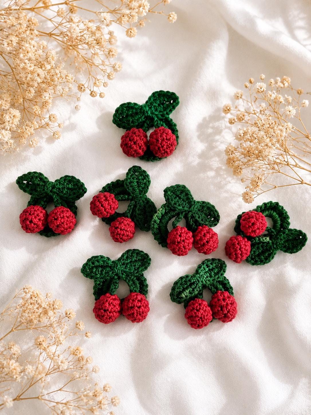 Crochet Cherry Glasses Holder Brooch, Handmade Eyeglass Pin Accessory, Mercerized Cotton Yarn __etsy:8110885627