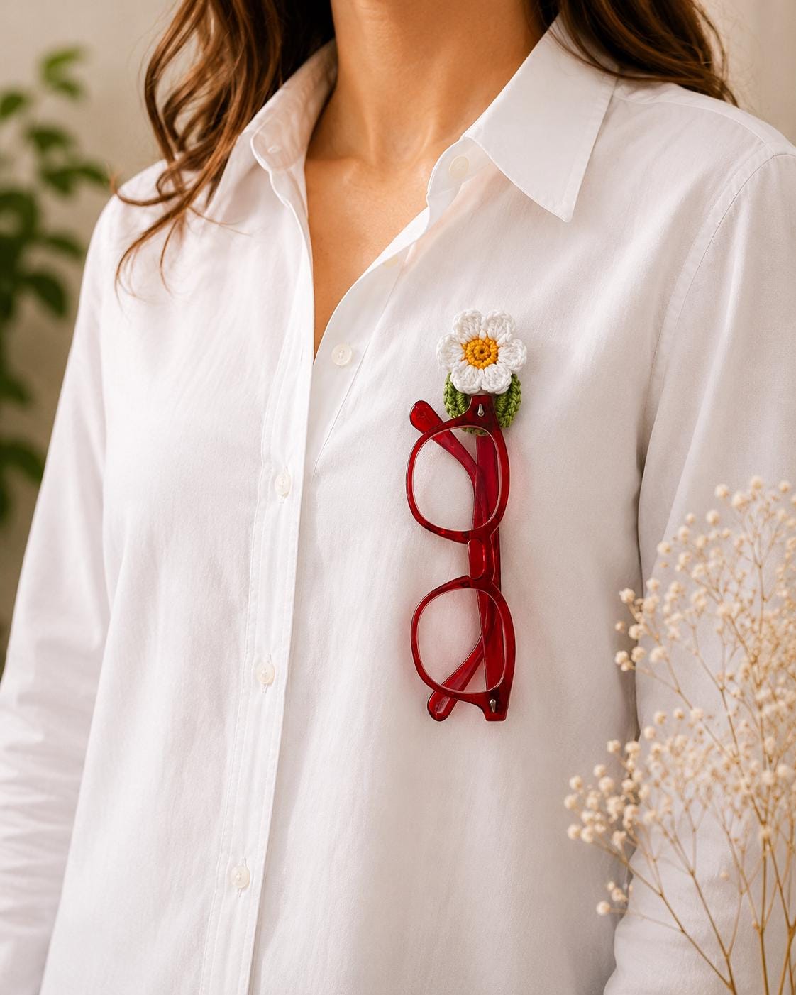 Crochet Daisy Glasses Holder Brooch, Handmade Floral Eyeglass Accessory __etsy:8114534143