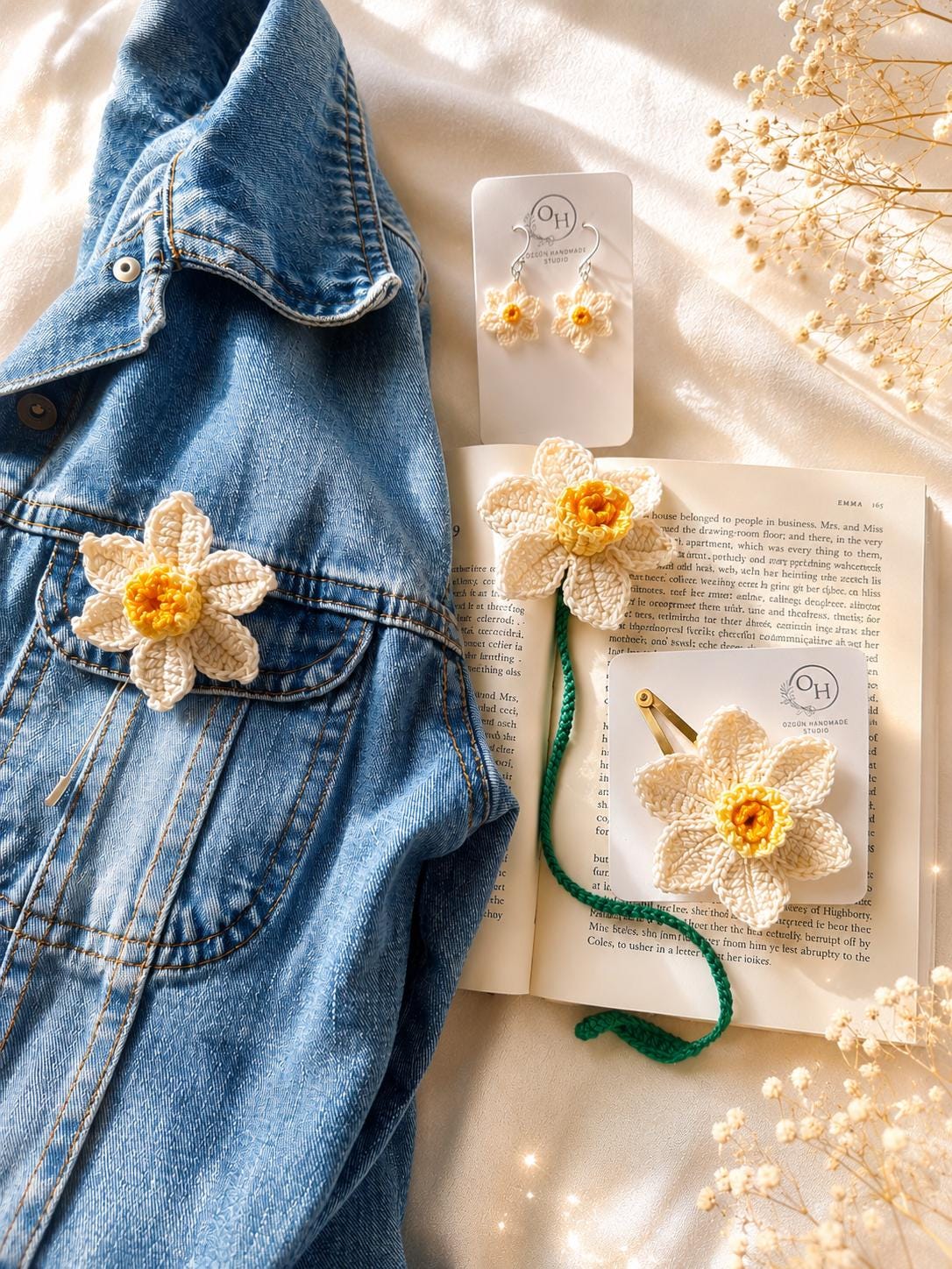 Handmade Crochet Daffodil Brooch – 100% Cotton Spring Flower Pin, Nature-Inspired Slow Fashion __etsy:8114654834