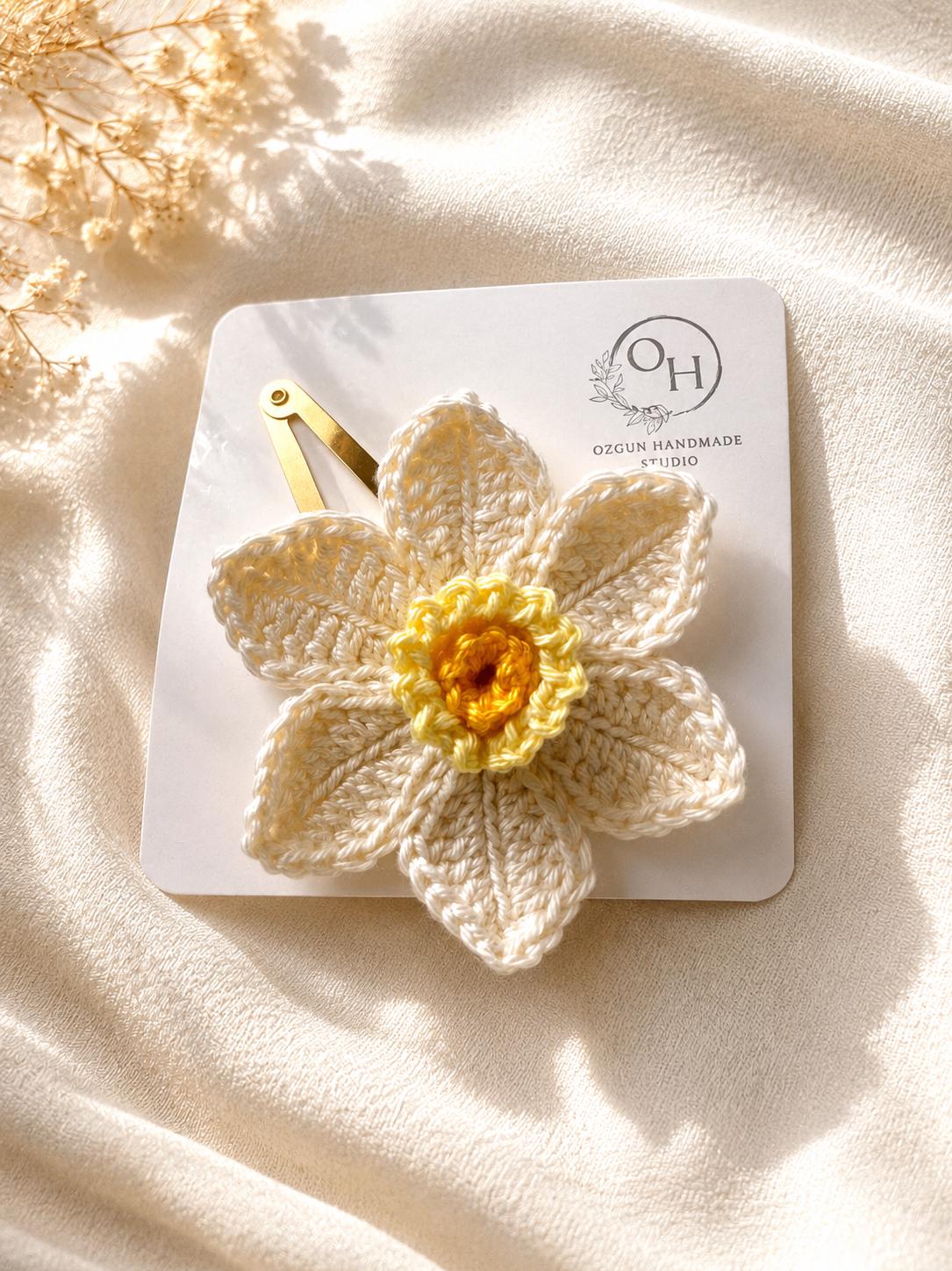 Crochet Daffodil Hair Clip – Handmade Flower Hair Accessory __etsy:8114661540