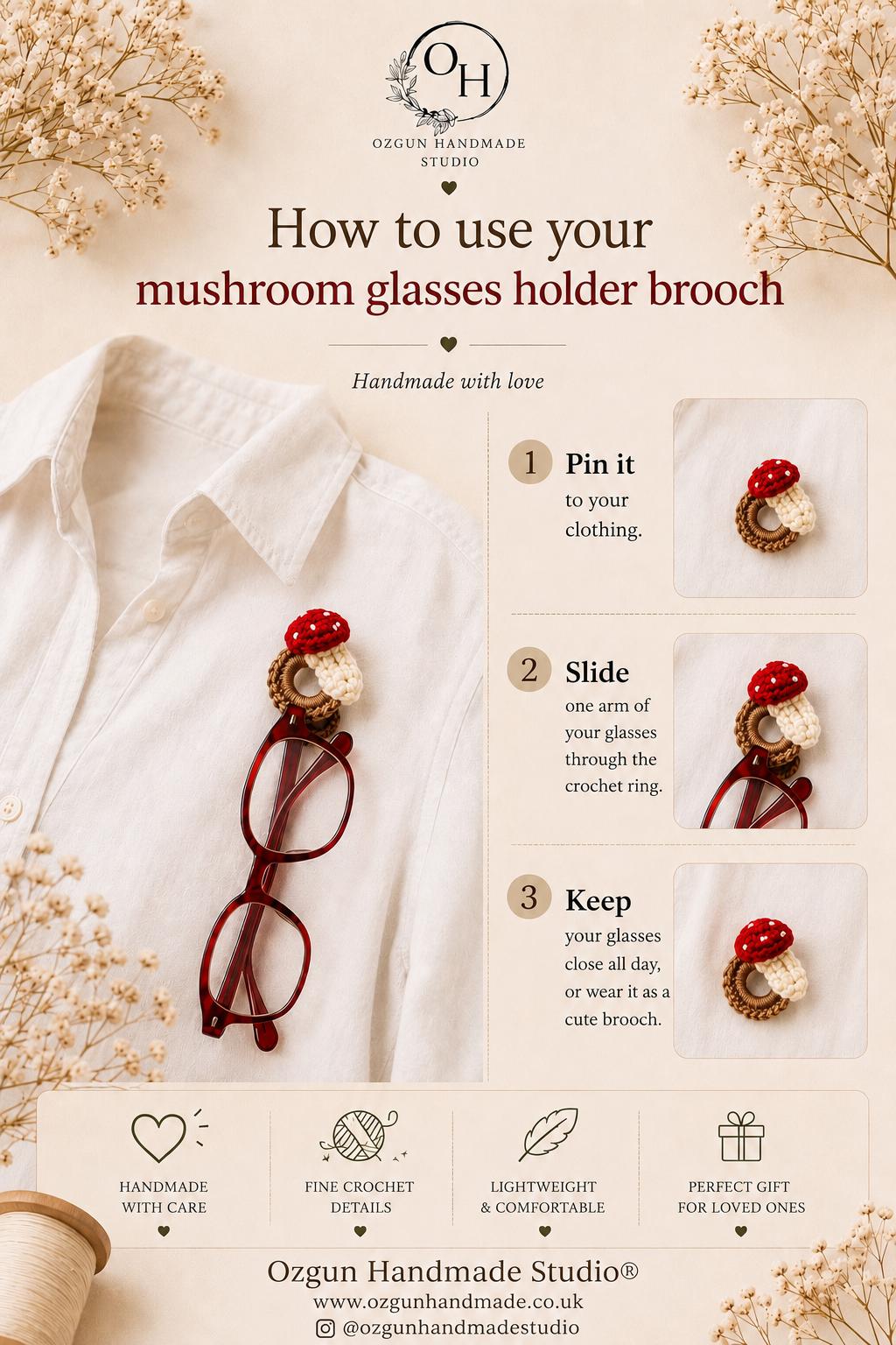 Crochet Mushroom Glasses Holder Brooch __etsy:8114803595
