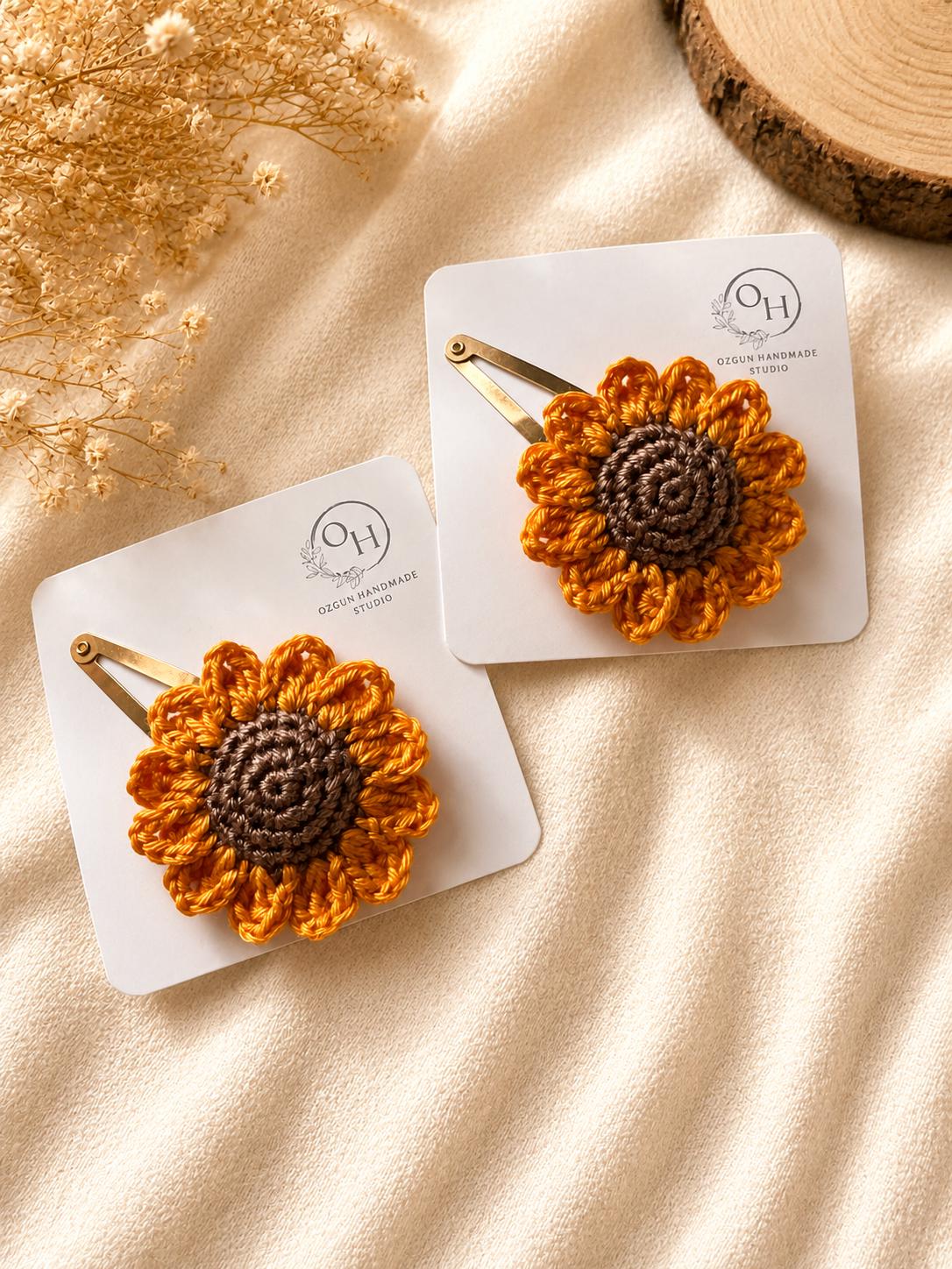 Crochet Sunflower Hair Clip – Cotton Floral Barrette, Summer Accessory __etsy:8114826146