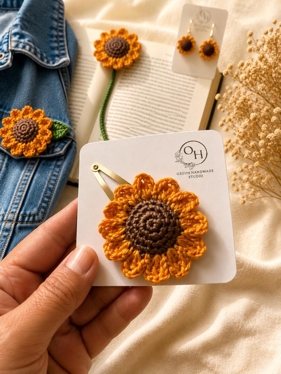 Crochet Sunflower Hair Clip – Cotton Floral Barrette, Summer Accessory __etsy:8114826154