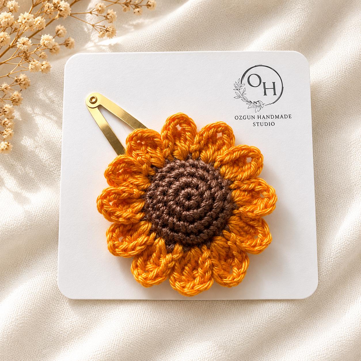 Crochet Sunflower Hair Clip – Cotton Floral Barrette, Summer Accessory __etsy:8114826428