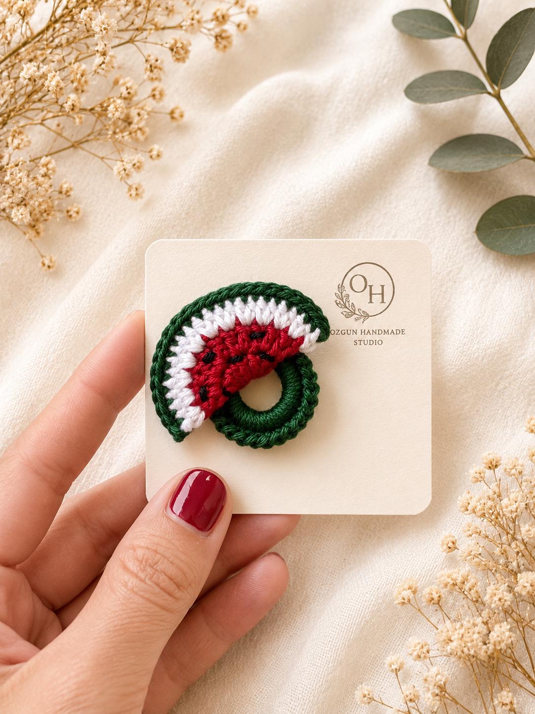 Crochet Watermelon Slice Glasses Holder Brooch, Crochet Fruit Pin, Summer Accessory __etsy:8114860929