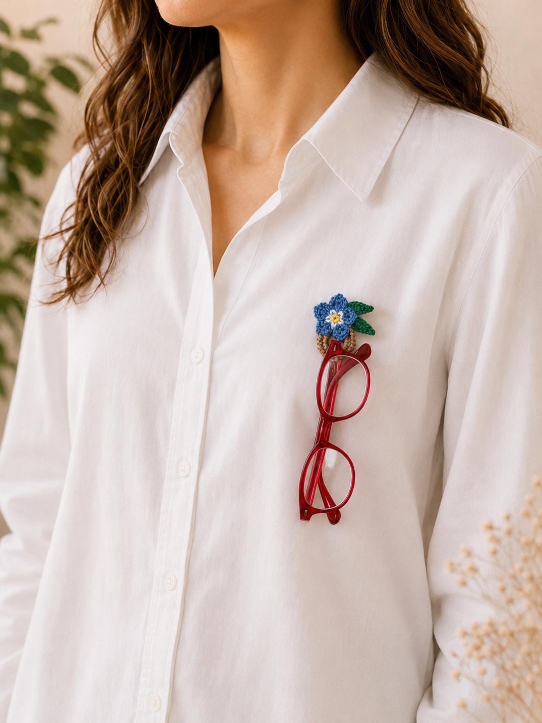 Crochet Forget Me Not Flower Glasses Holder Brooch, Botanical Eyeglass Pin Accessory __etsy:8114924879