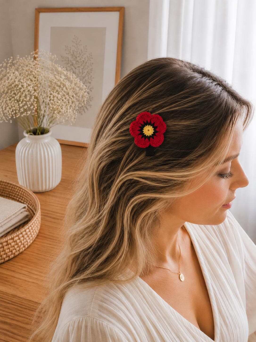 Crochet Poppy Flower Hair Clip – Handmade Red Flower Barrette __etsy:8115068582