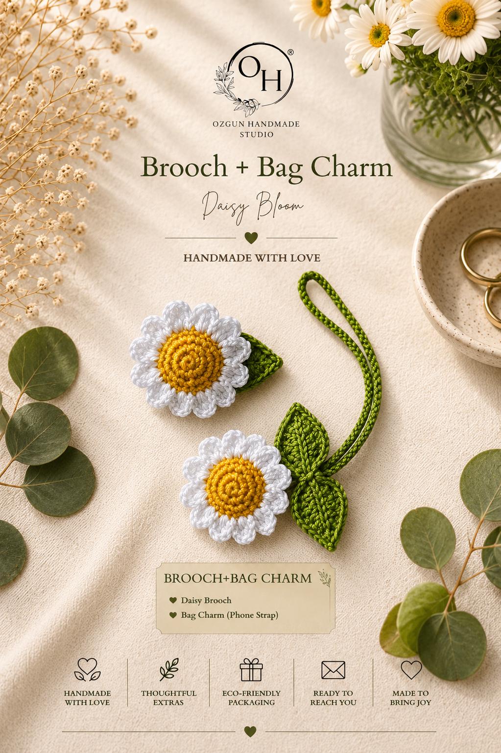Crochet Daisy Brooch, Cottagecore Floral Pin, Cotton Yarn Botanical Accessory, UK Made Flower Jewellery __etsy:8125876943