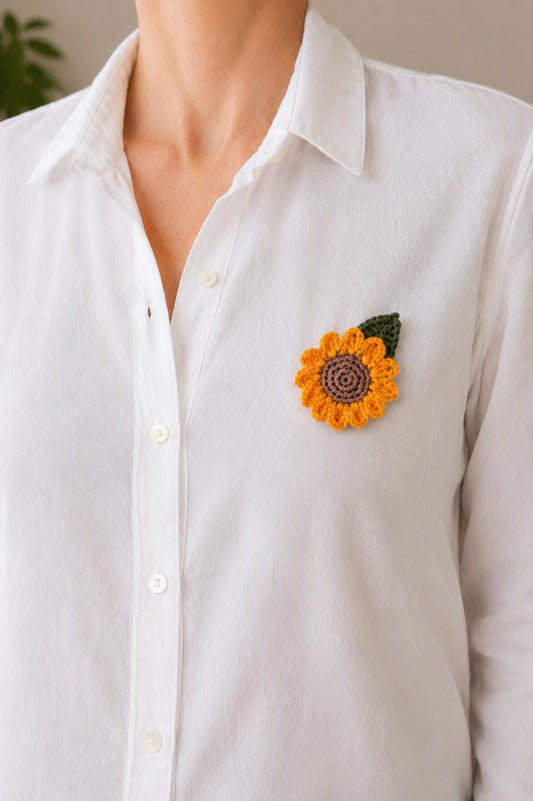 Crochet Sunflower Brooch, Handmade Floral Pin, Flower Brooch, Cottagecore Gift __etsy:8126091667