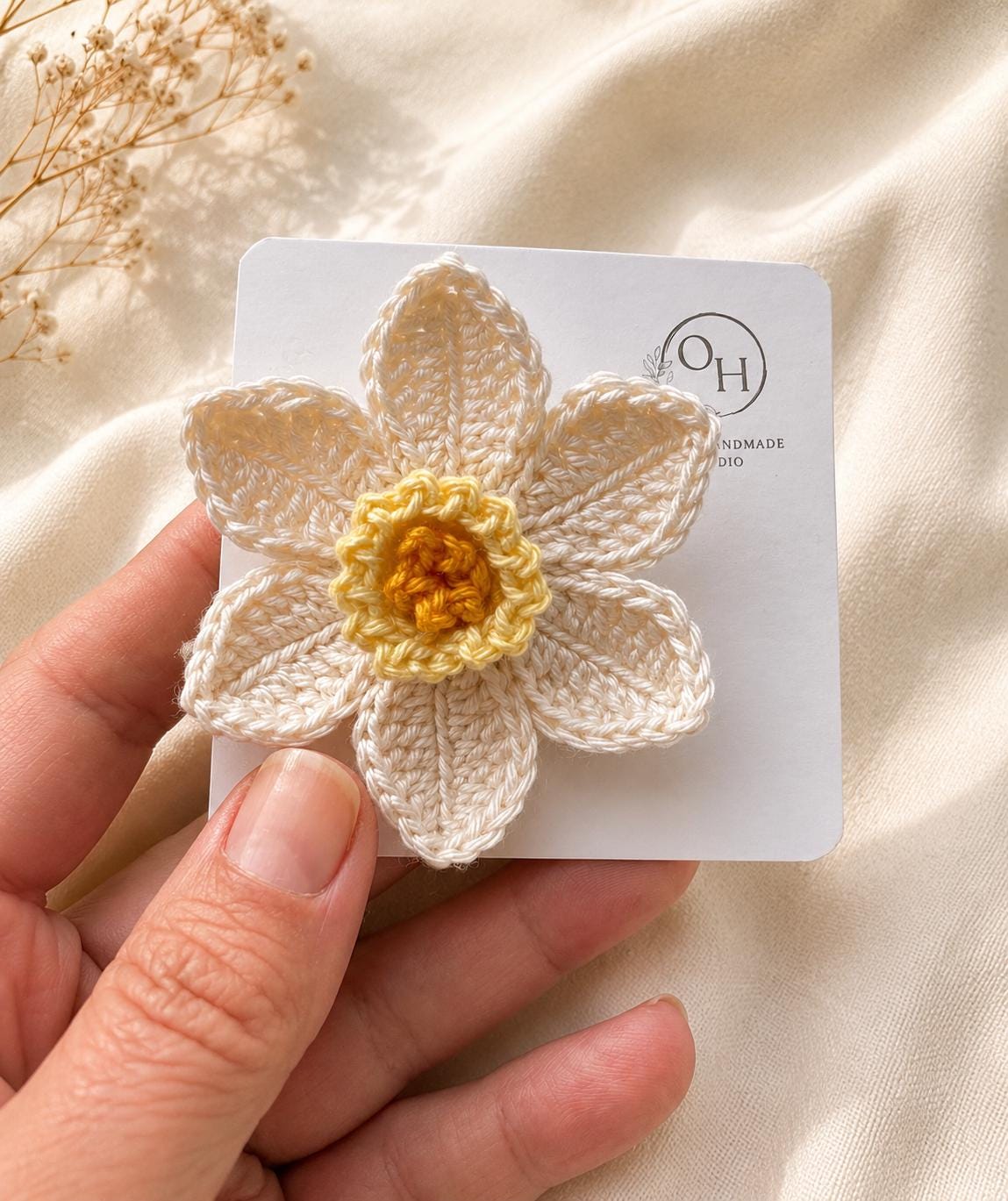 Crochet Daffodil Hair Clip – Handmade Flower Hair Accessory __etsy:8127703946
