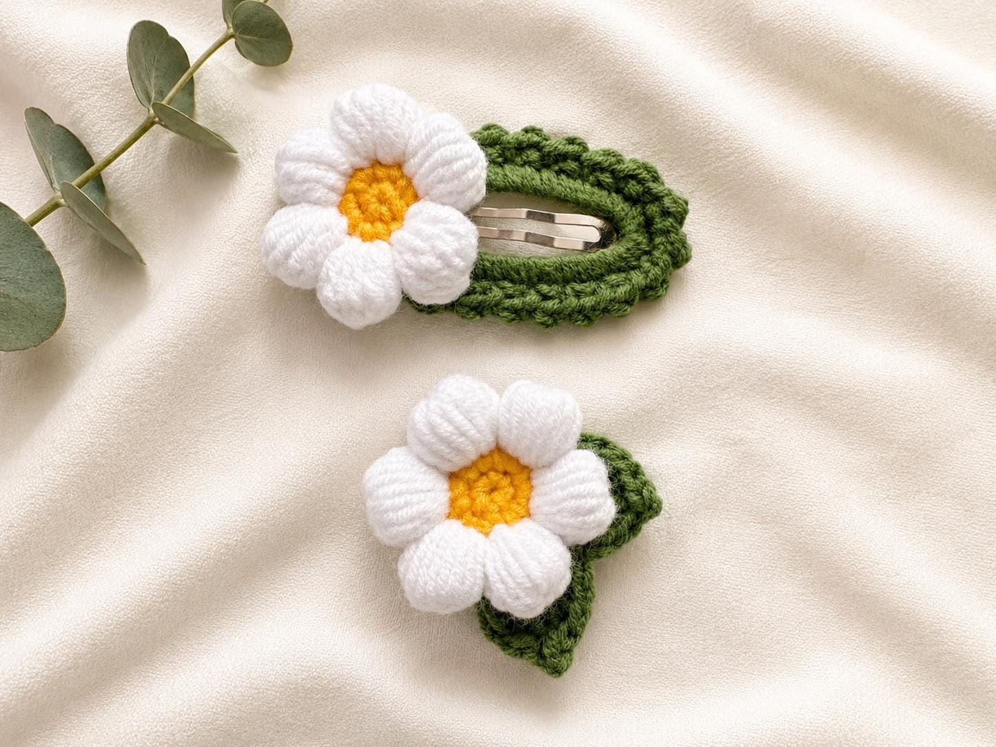 Crochet Daisy Sunflower Hair Clip, Brooch, Floral Accessory, Handmade Mercerized Cotton Yarn __etsy:8128439466