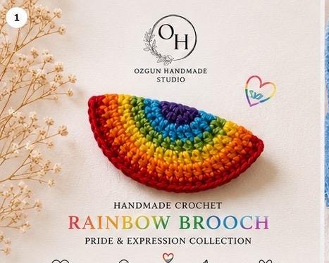 Crochet Rainbow Heart Keychain with Pride Flag Charm __etsy:8128556563