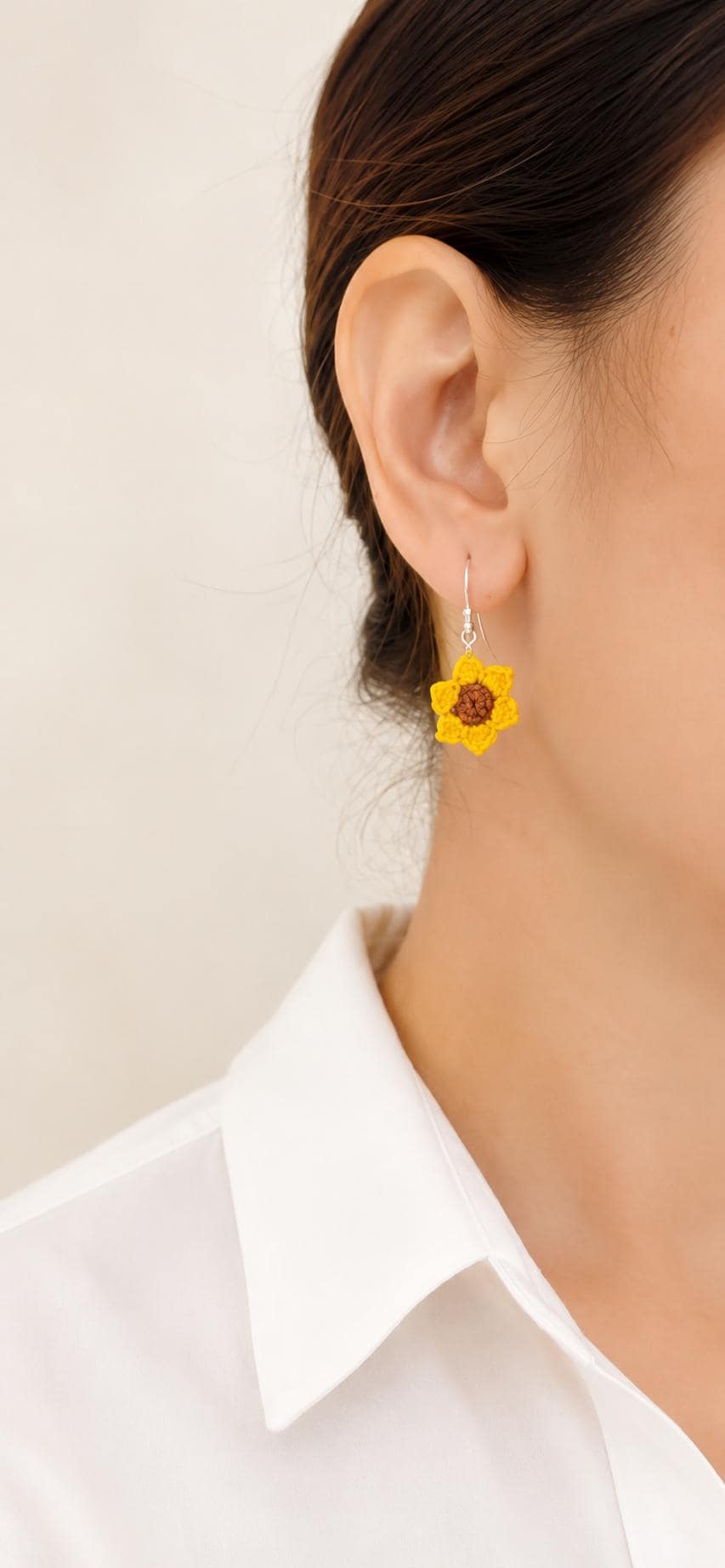 Handmade Micro Crochet Sunflower Earrings – 925 Sterling Silver Hooks, Lightweight Floral Jewellery __etsy:8129427583