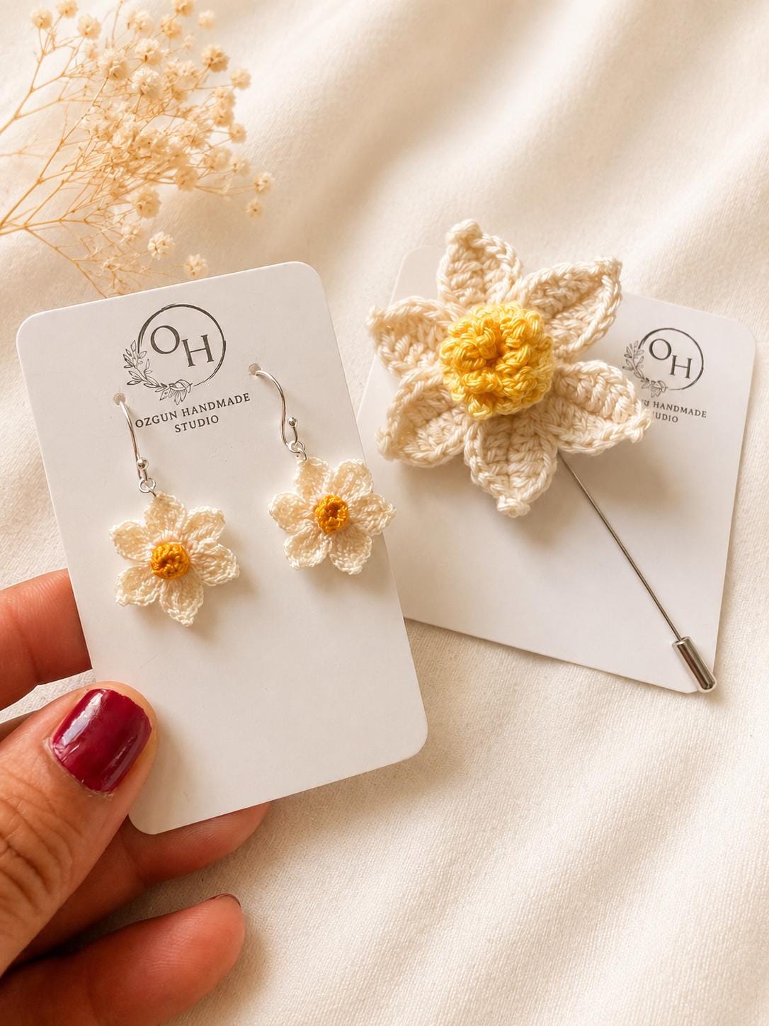 Daffodil Micro Crochet Earrings, Botanical Spring Floral Jewellery, Gold Filled or Sterling Silver __etsy:8129510911