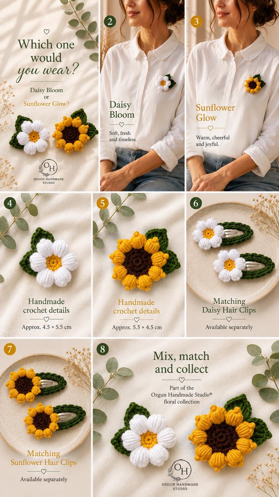 Crochet Sunflower or Daisy Hair Clip __etsy:8129869292