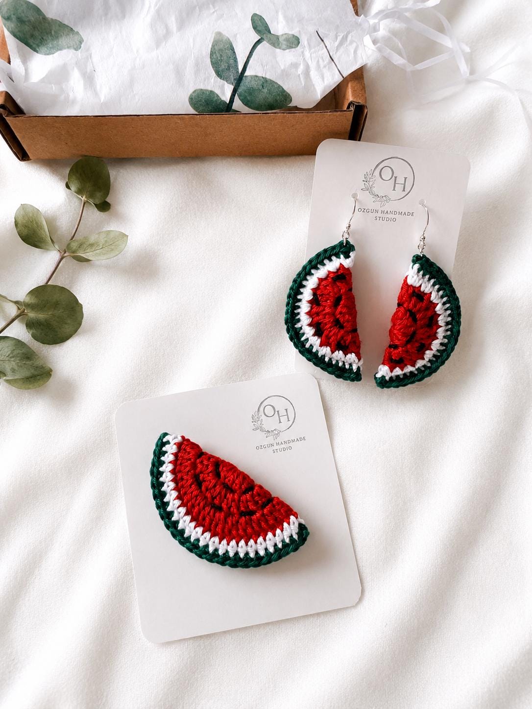 Handmade Crochet Watermelon Brooch, Cotton Summer Fruit Accessory, Cottagecore Style Pin __etsy:8132217637