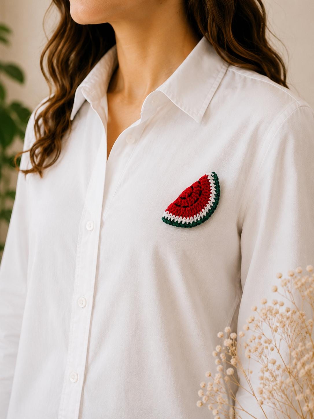 Handmade Crochet Watermelon Brooch, Cotton Summer Fruit Accessory, Cottagecore Style Pin __etsy:8132232297