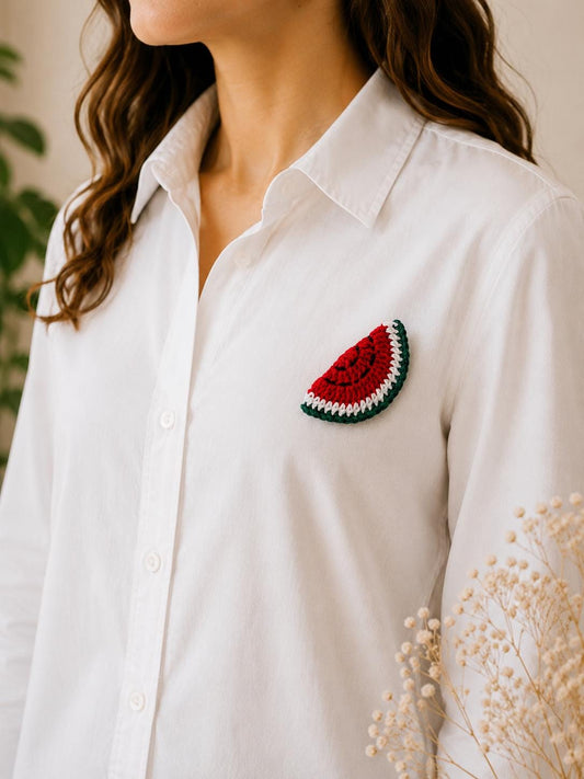Handmade Crochet Watermelon Brooch, Cotton Summer Fruit Accessory, Cottagecore Style Pin __etsy:8132232297