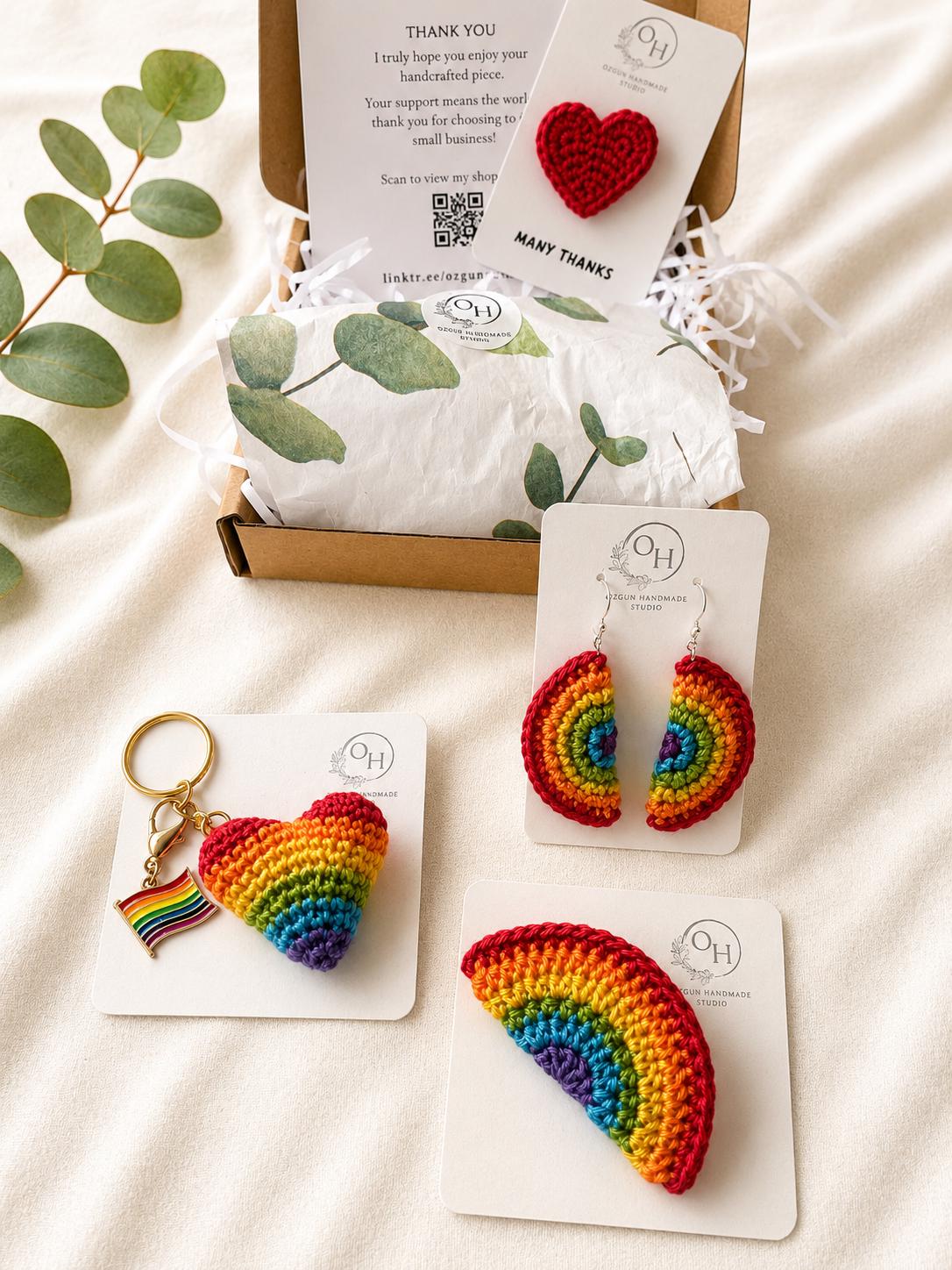 Crochet Rainbow Pin Badge – Handmade Pride Accessory (3x4 cm) __etsy:8133486909