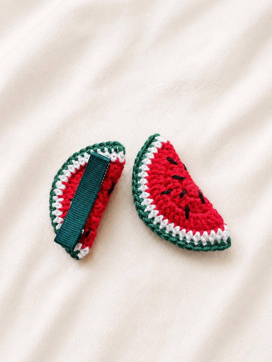 Crochet Watermelon Hair Clip: Handmade Cotton Summer Accessory __etsy:8145799563