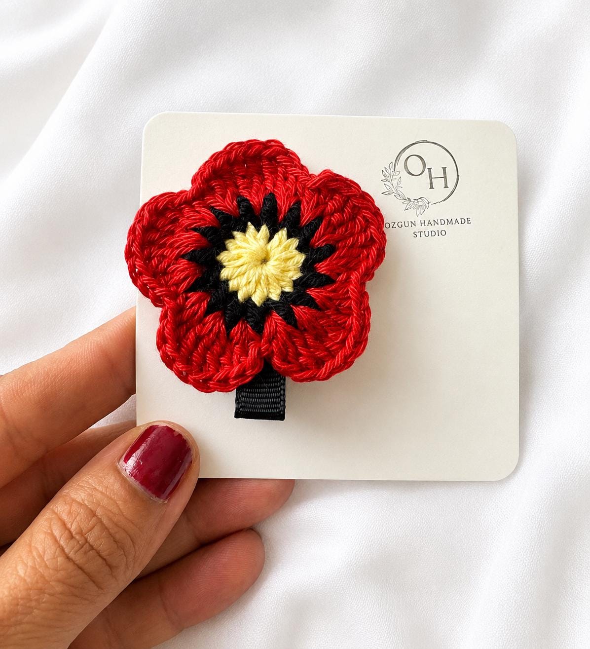 Handmade Crochet Poppy Flower Brooch __etsy:8145811895