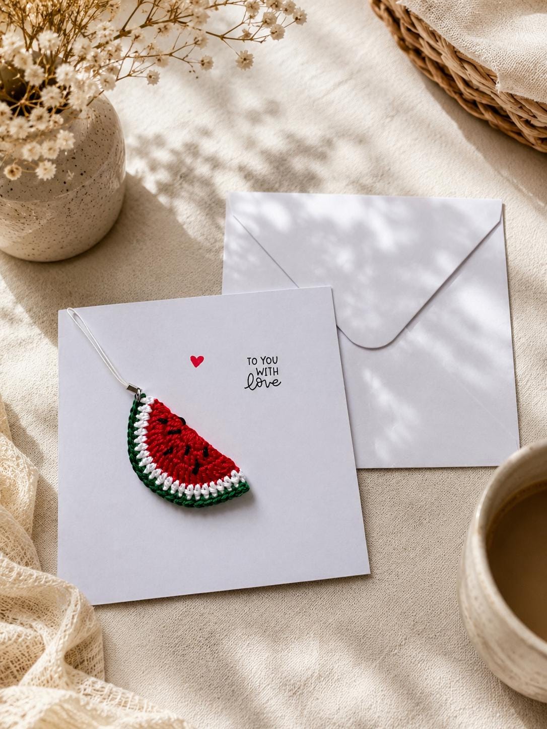 Watermelon Card – Detachable Keychain Gift - Handmade Crochet __etsy:8152123501
