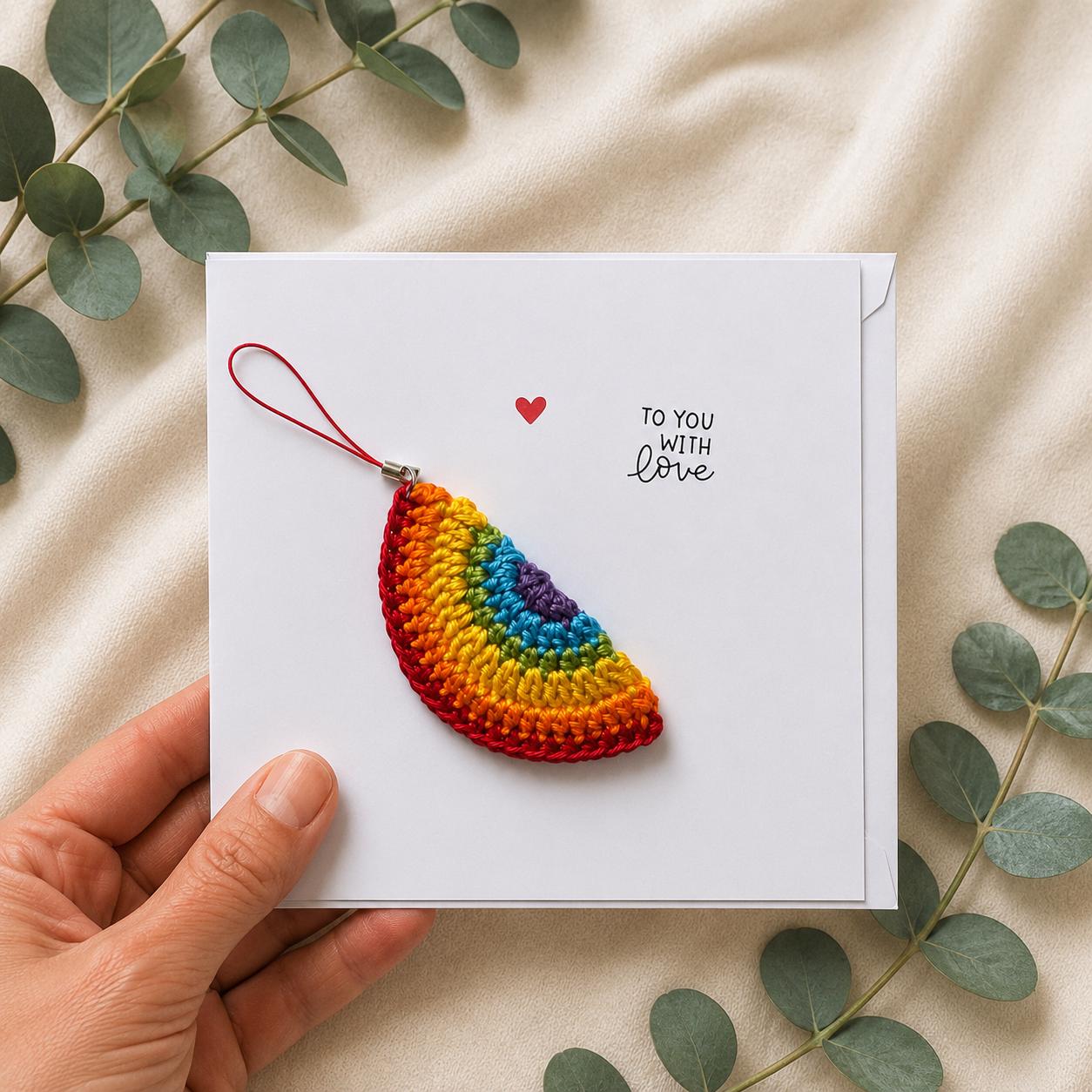 Rainbow Card – Detachable Keychain Gift - Handmade Crochet __etsy:8152207165
