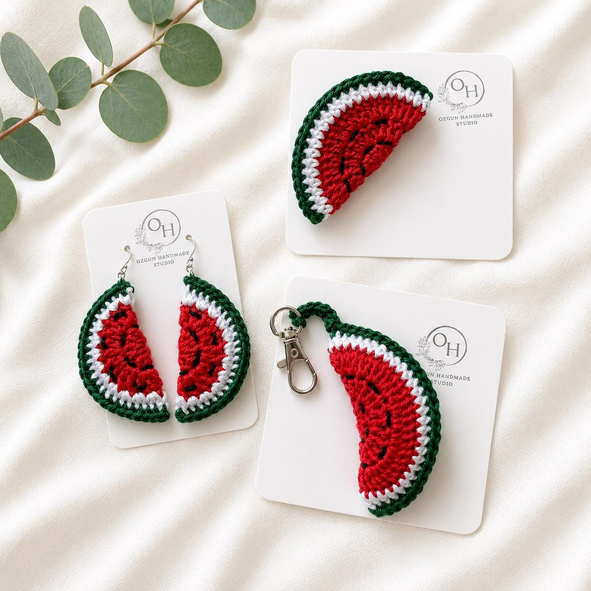 Handmade Crochet Watermelon Brooch, Cotton Summer Fruit Accessory, Cottagecore Style Pin __etsy:8155415939