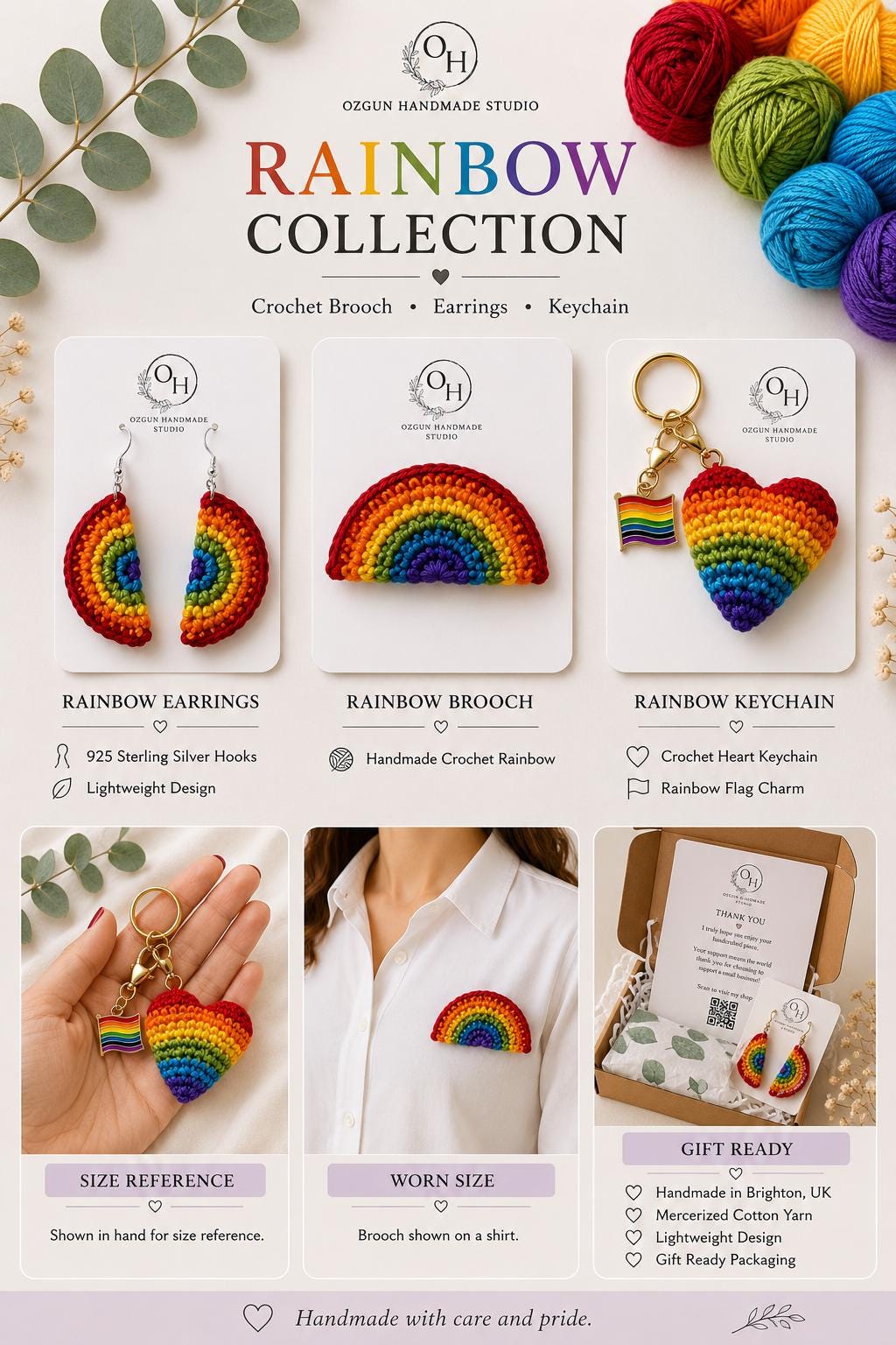 Crochet Rainbow Heart Keychain with Pride Flag Charm __etsy:8155489305