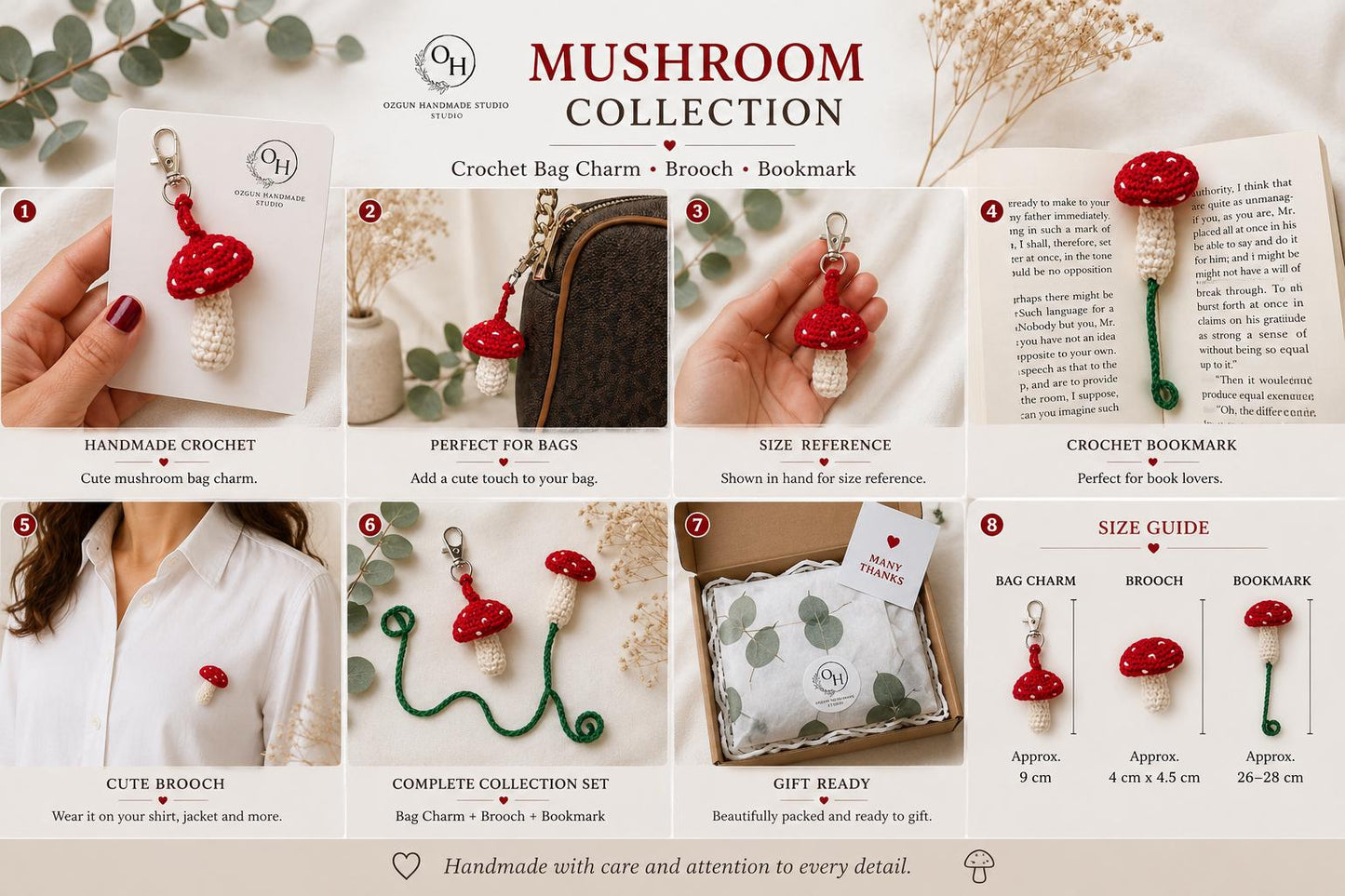 Crochet Mushroom Brooch, Toadstool Pin, Amanita Muscaria Brooch, Cottagecore Woodland Gift, Handmade Crochet Mushroom Accessory __etsy:8155524669