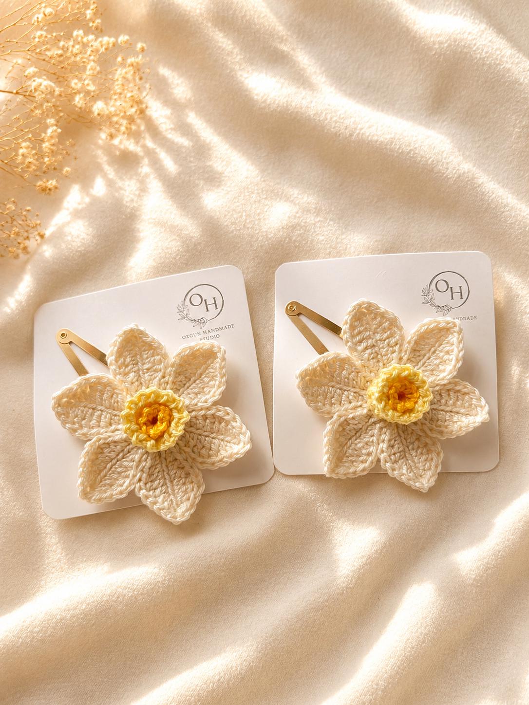 Crochet Daffodil Hair Clip – Handmade Flower Hair Accessory __etsy:8162568027