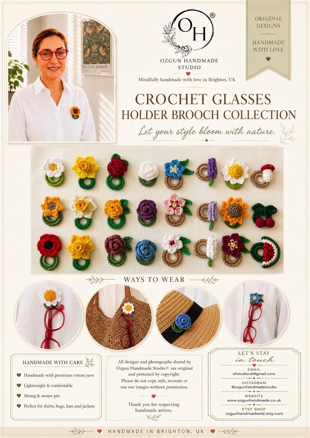 Crochet Cherry Glasses Holder Brooch, Handmade Eyeglass Pin Accessory, Mercerized Cotton Yarn __etsy:8303278397