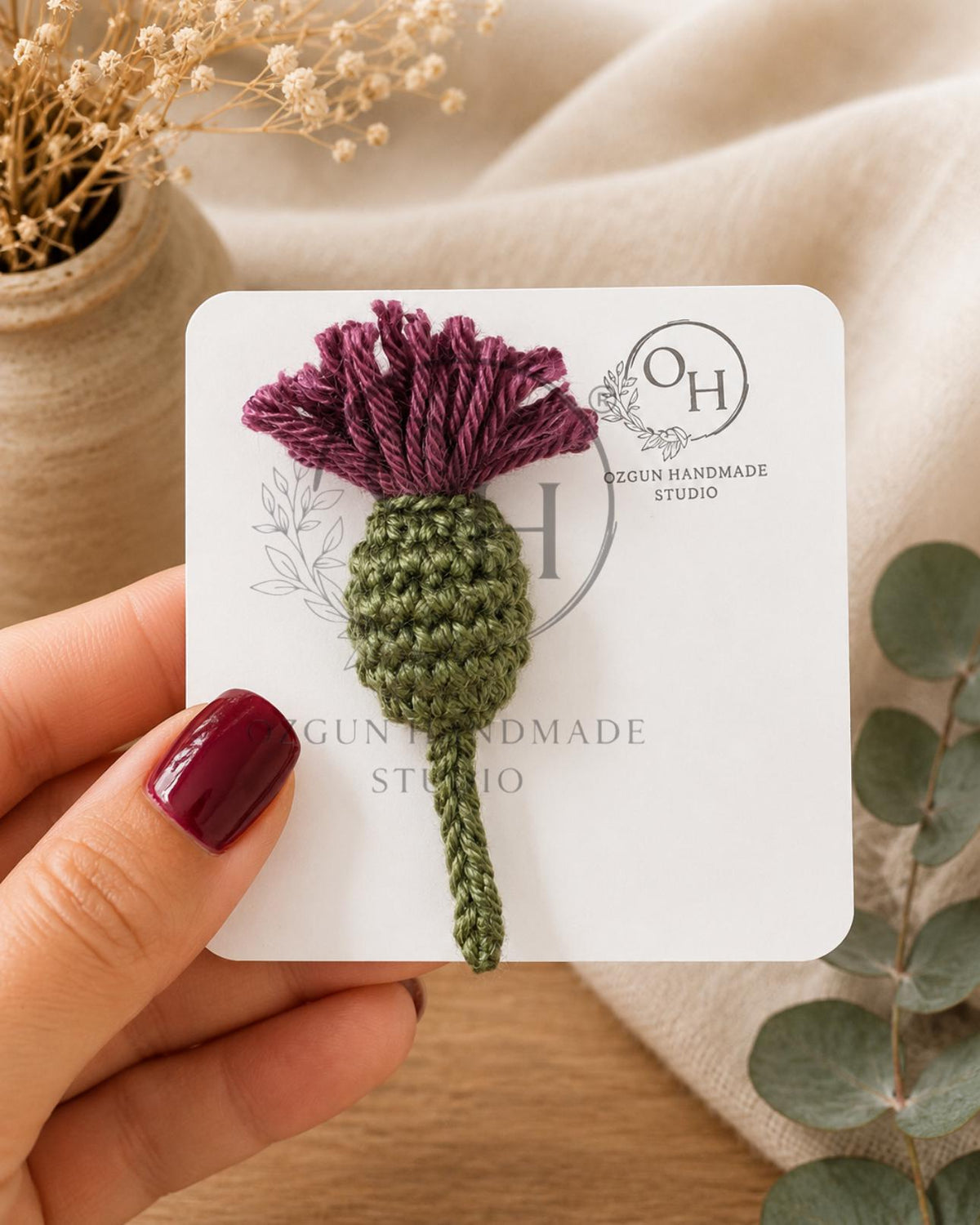 Scottish Thistle Crochet Brooch