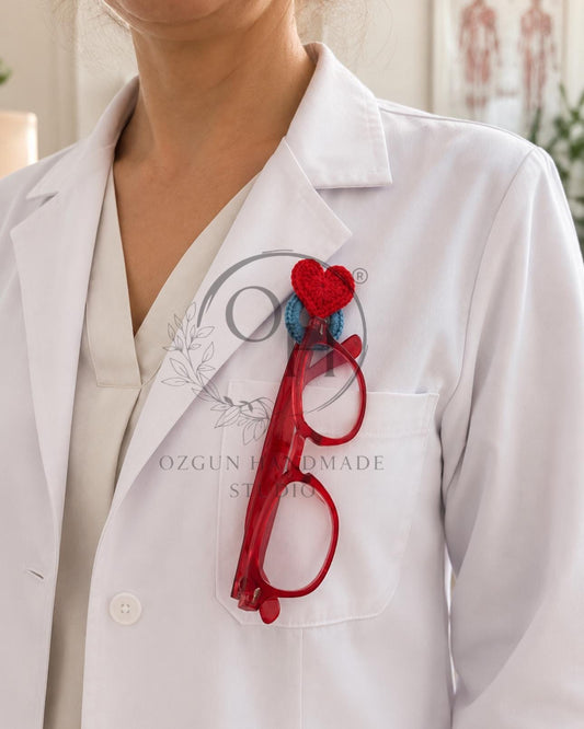 Crochet Heart Glasses Holder Brooch & ID Badge Holder